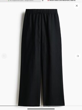 Black Wide-Leg Ankle Length Linen-Blend Pants